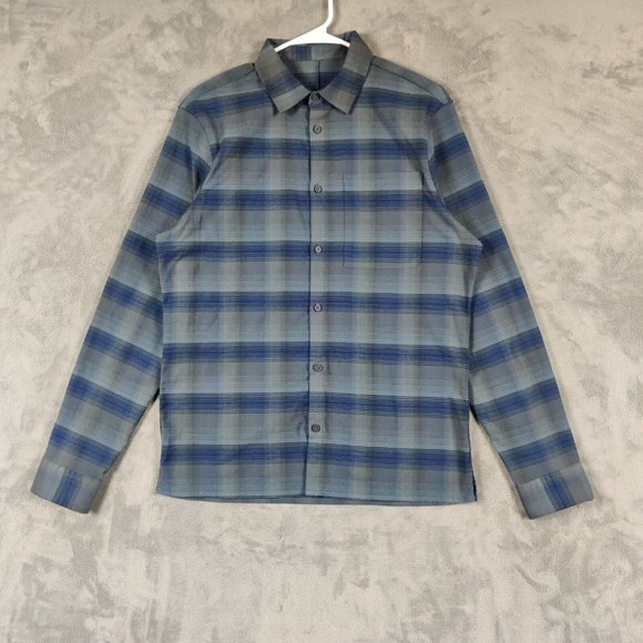 Lululemon Commission Shirt Adult M Blue Gray Button Up Plaid Flannel Casual Men - Picture 1 of 7